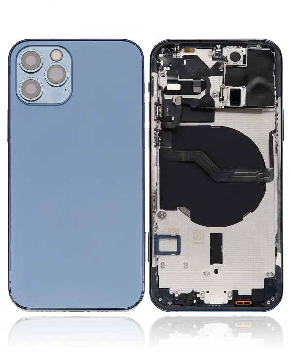 iPhone 12 Pro için Kasa Full Set Küçük Parçalarla Arka Muhafaza (AB / Global Versiyon)  (Pasifik Mavisi)