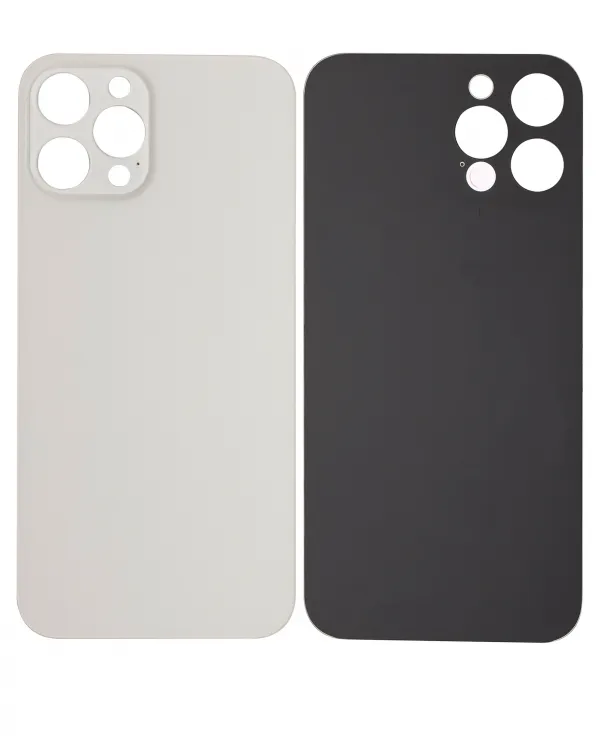 iPhone 12 Pro Max İçin 3M Yapışkanlı Arka Cam (Logosuz / Büyük Kamera Deliği) (Gümüş)