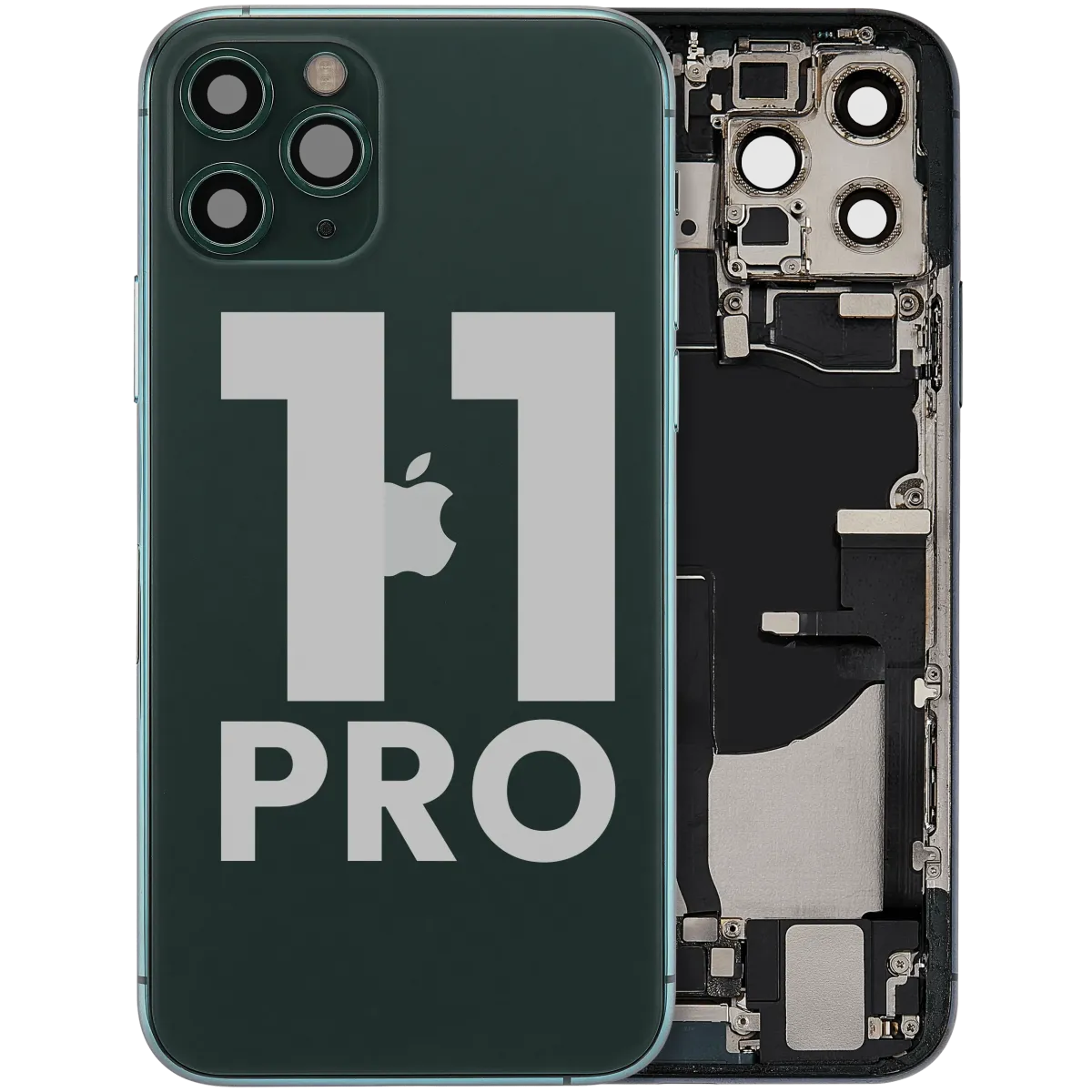 iPhone 11 Pro için Kasa Full Set Şarj Bağlantı Noktası Flex ve Küçük Parçalarla Arka Muhafaza (Mat Gece Yarısı Yeşili)