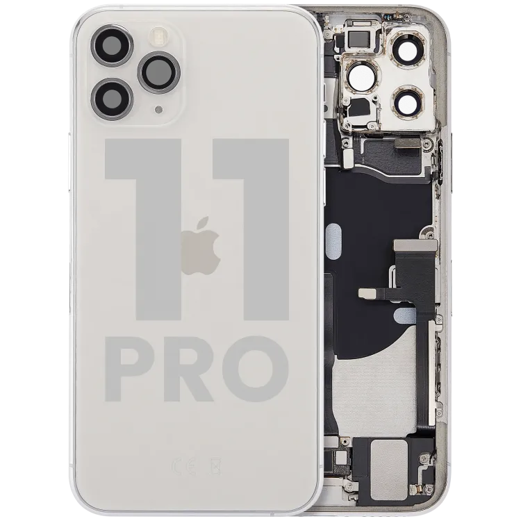 iPhone 11 Pro için Kasa Full Set Şarj Bağlantı Noktası Flex ve Küçük Parçalarla Arka Muhafaz (Gümüş)