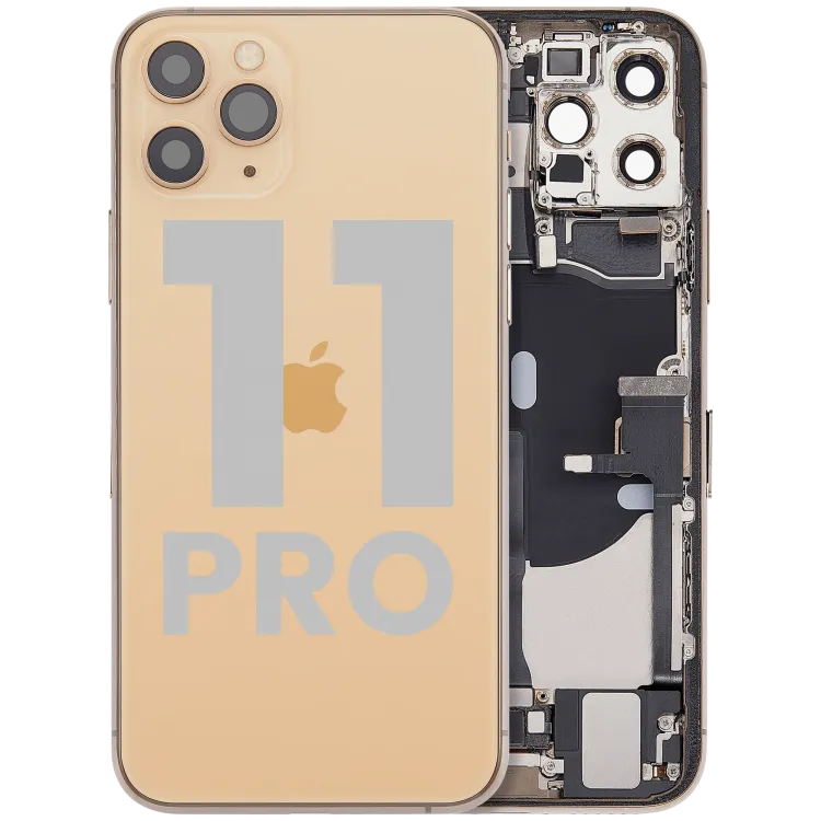 iPhone 11 Pro için Kasa Full Set için Şarj Bağlantı Noktası Flex ve Küçük Parçalarla (Mat Altın)