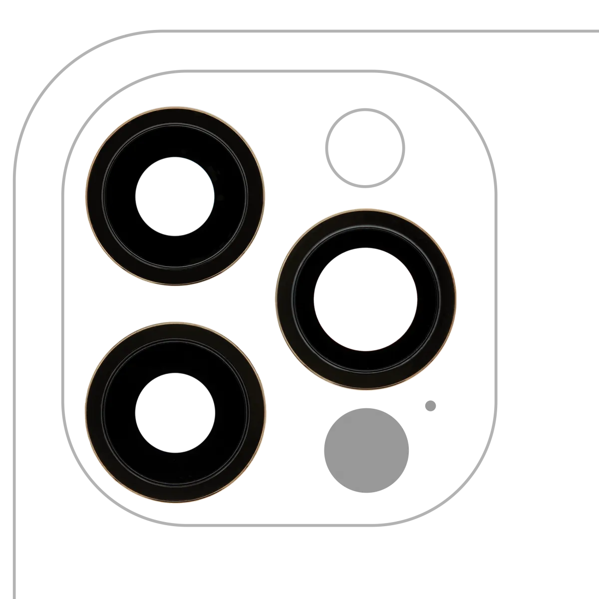 iPhone 12 Pro için Braketli ve Çerçeveli Arka Kamera Lensi (3 Parça Set) (Satış Sonrası Plus) (Altın)