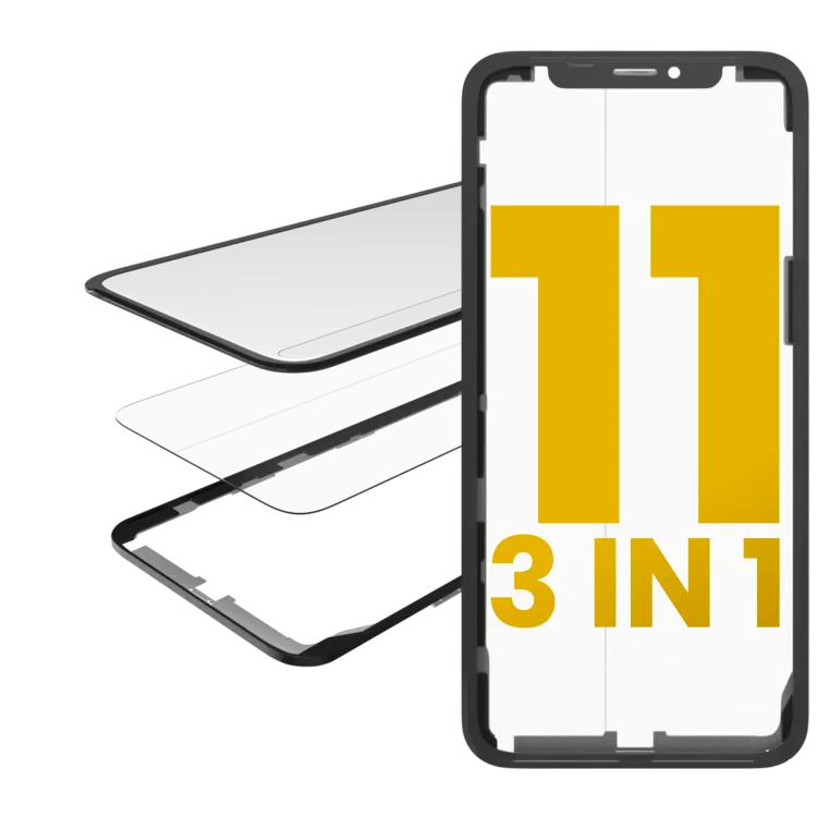 iPhone 11 (OCA Master) için 3'ü 1 Arada (Önceden Takılmış OCA + Çerçeveli Cam) (2'li Paket)