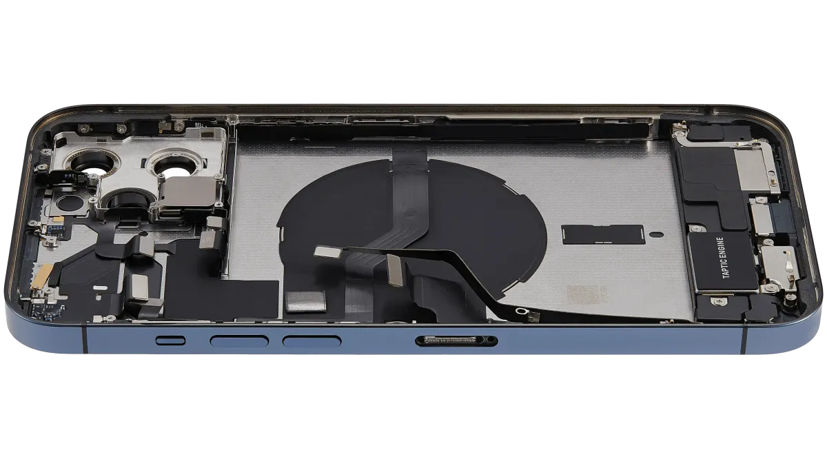 iPhone 12 Pro Max için Şarj Bağlantı Noktası Esnek ve Küçük Parçalarla Arka Muhafaza (AB / Global Sürüm) (Kullanılan OEM Çekme: Sınıf C) (Pasifik Mavisi)