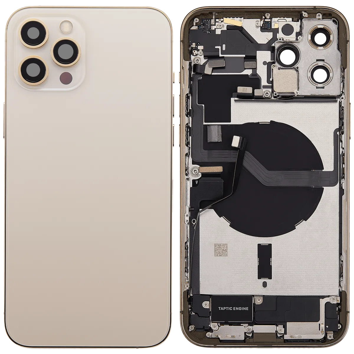 iPhone 12 Pro Max için Şarj Bağlantı Noktası Esnek ve Küçük Parçalarla Arka Muhafaza (AB / Global Sürüm) (Kullanılan OEM Çekme: Sınıf C) (Altın)
