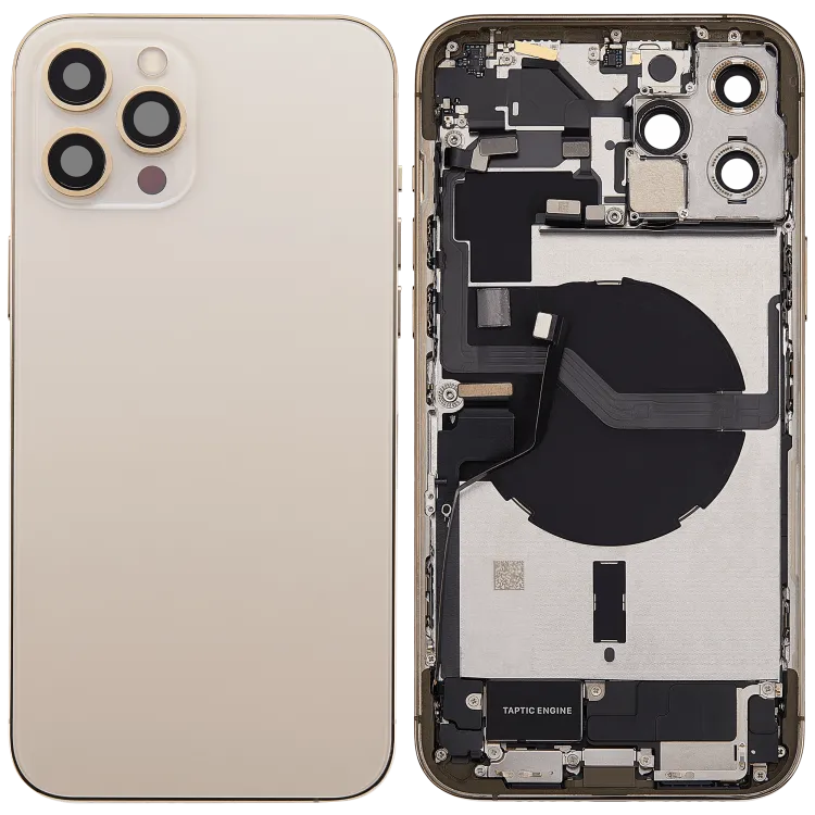 iPhone 12 Pro Max için Şarj Bağlantı Noktası Esnek ve Küçük Parçalarla Arka Muhafaza (AB / Global Sürüm) (Kullanılan OEM Çekme: Sınıf C) (Altın)