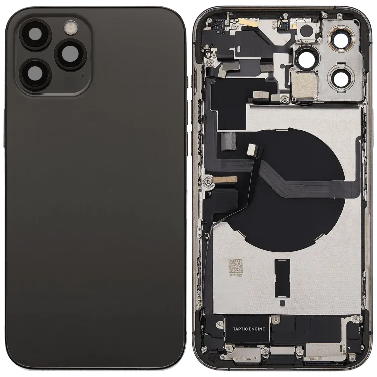 iPhone 12 Pro Max için Şarj Bağlantı Noktası Flex ve Küçük Parçalarla Arka Muhafaza (AB / Global Sürüm) (Kullanılan OEM Çekme: Sınıf B) (Grafit)