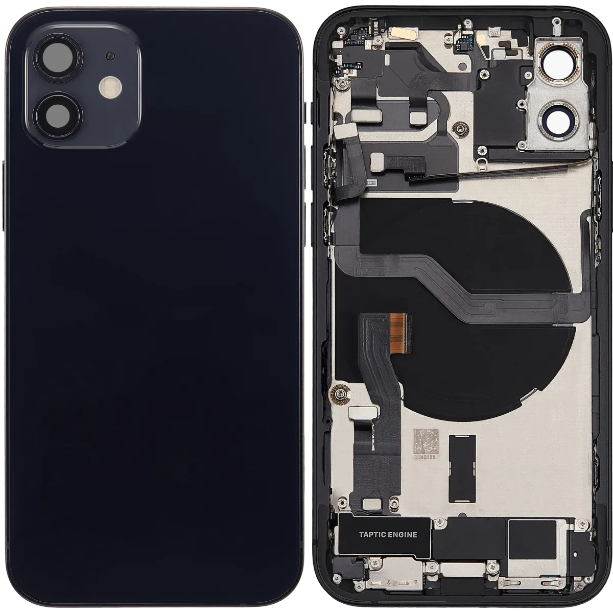 iPhone 12 için Kasa Full Set Şarj Bağlantı Noktası Flex ve Küçük Parçalarla Arka Muhafaza (AB / Global Versiyon)) (Siyah)