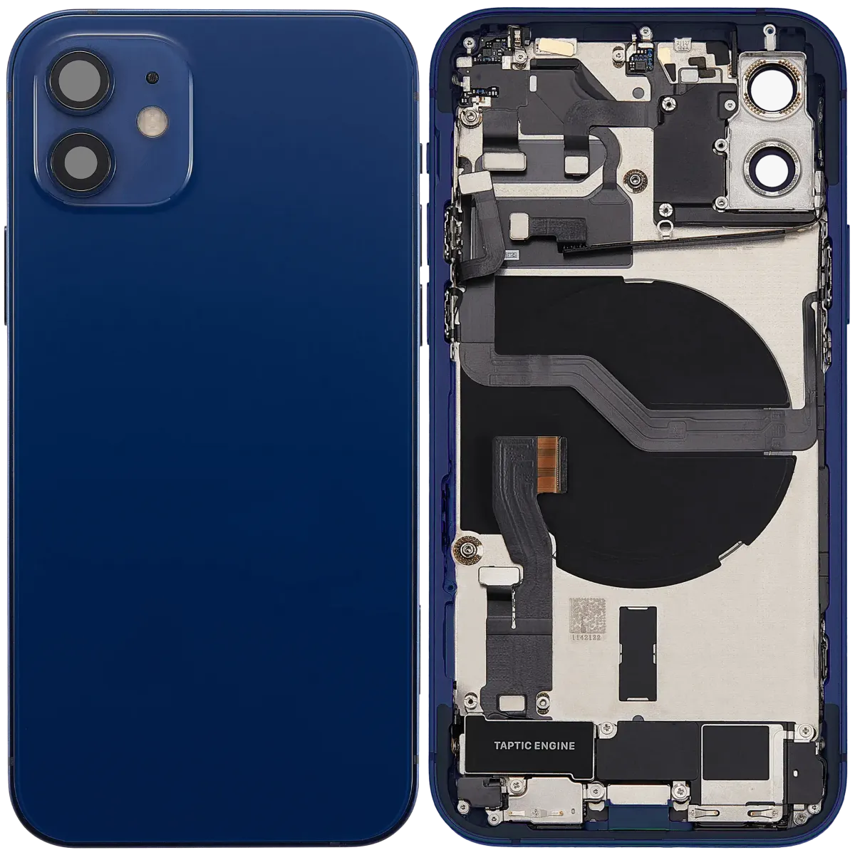 iPhone 12 için Kasa Full Set Şarj Bağlantı Noktası Flex ve Küçük Parçalarla Arka Muhafaza (AB / Global Versiyon) (Mavi)