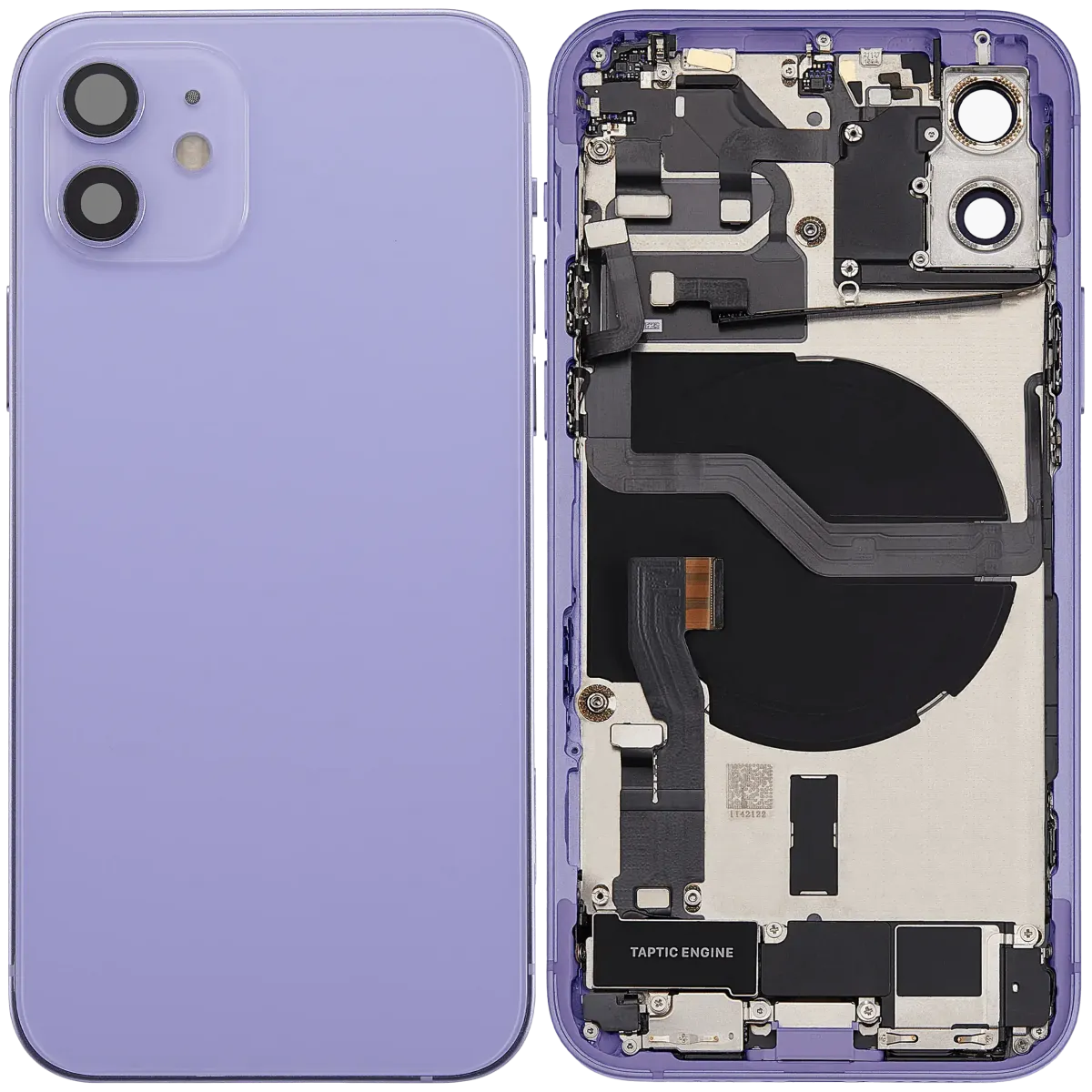 iPhone 12 için Kasa Full Set Şarj Bağlantı Noktası Flex ve Küçük Parçalarla Arka Muhafaza (AB / Global Versiyon)  (Mor)