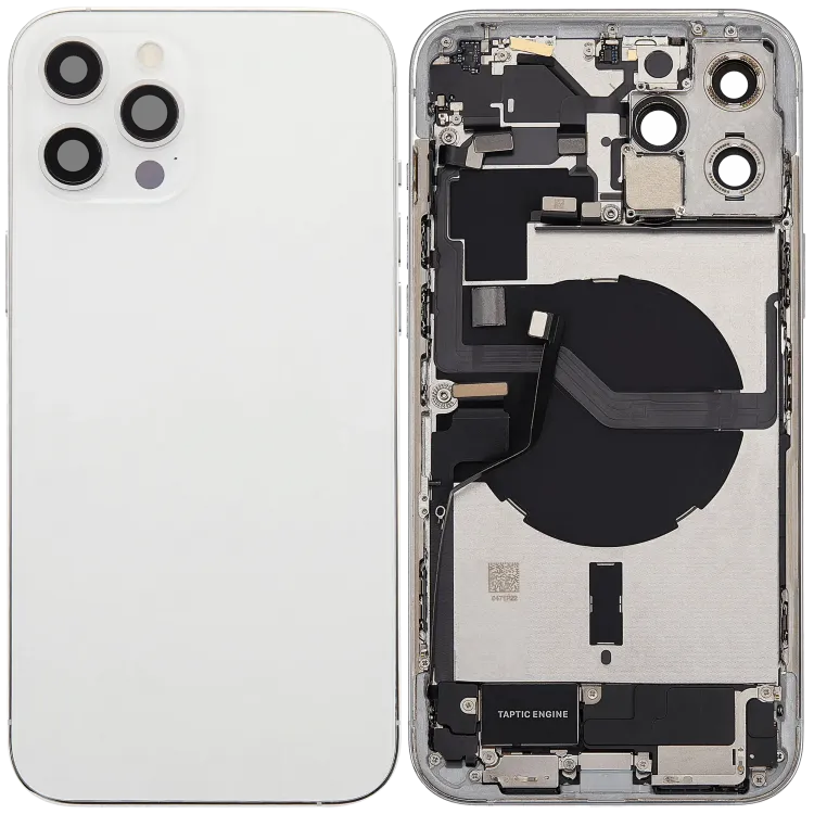iPhone 12 Pro Max için Şarj Bağlantı Noktası Esnek ve Küçük Parçalarla Arka Muhafaza (AB / Global Sürüm) (Kullanılan OEM Çekme: Sınıf C) (Gümüş)
