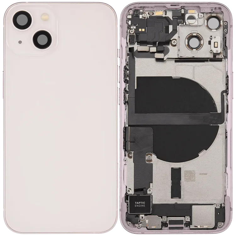 iPhone 13 için Şarj Bağlantı Noktası Flex ve Küçük Parçalarla Arka Muhafaza (ABD Versiyonu) (Kullanılan OEM Çekme: Sınıf B) (Pembe)
