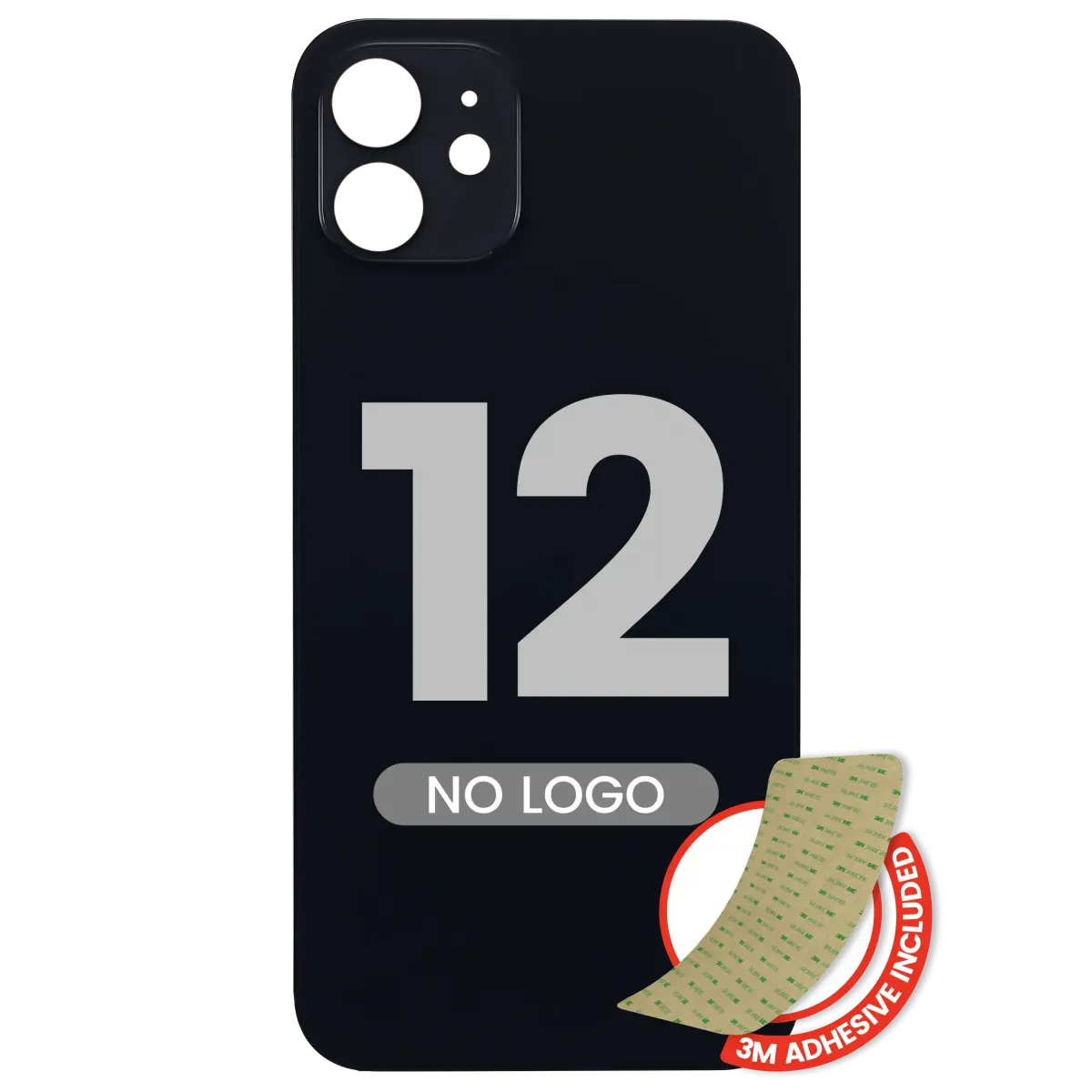 iPhone 12 İçin 3M Yapışkanlı Arka Cam (Logosuz / Büyük Kamera Deliği) (Siyah)