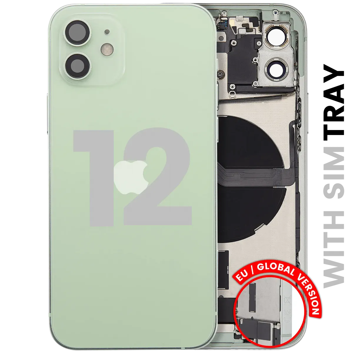 iPhone 12 için Kasa Full Set Şarj Bağlantı Noktası Flex ve Küçük Parçalarla Arka Muhafaza (AB / Global Versiyon)(Yeşil)
