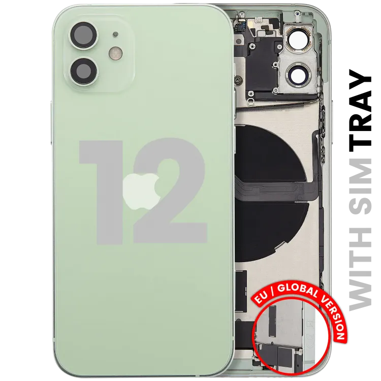 iPhone 12 için Kasa Full Set Şarj Bağlantı Noktası Flex ve Küçük Parçalarla Arka Muhafaza (AB / Global Versiyon)(Yeşil)
