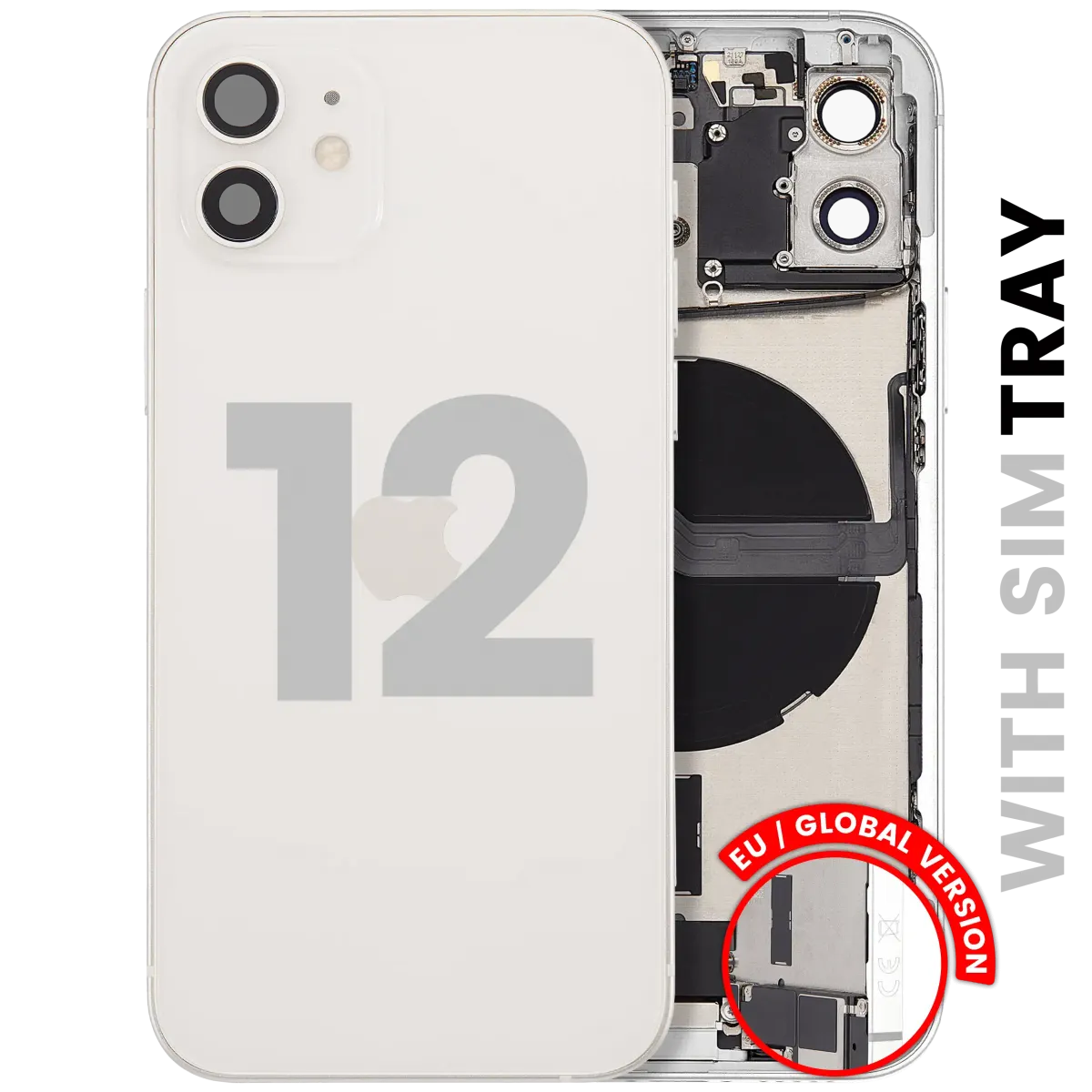iPhone 12 için Kasa Full Set Şarj Bağlantı Noktası Flex ve Küçük Parçalarla Arka Muhafaza (AB / Global Versiyon) (Beyaz)