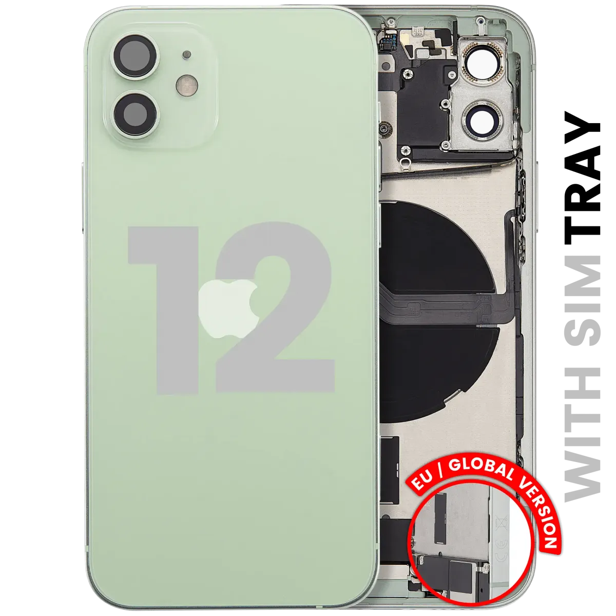 iPhone 12 için Kasa Full Set Şarj Bağlantı Noktası Flex ve Küçük Parçalarla Arka Muhafaza (AB / Global Versiyon) (Yeşil)