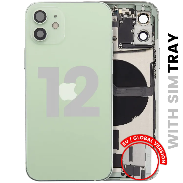 iPhone 12 için Kasa Full Set Şarj Bağlantı Noktası Flex ve Küçük Parçalarla Arka Muhafaza (AB / Global Versiyon) (Yeşil)
