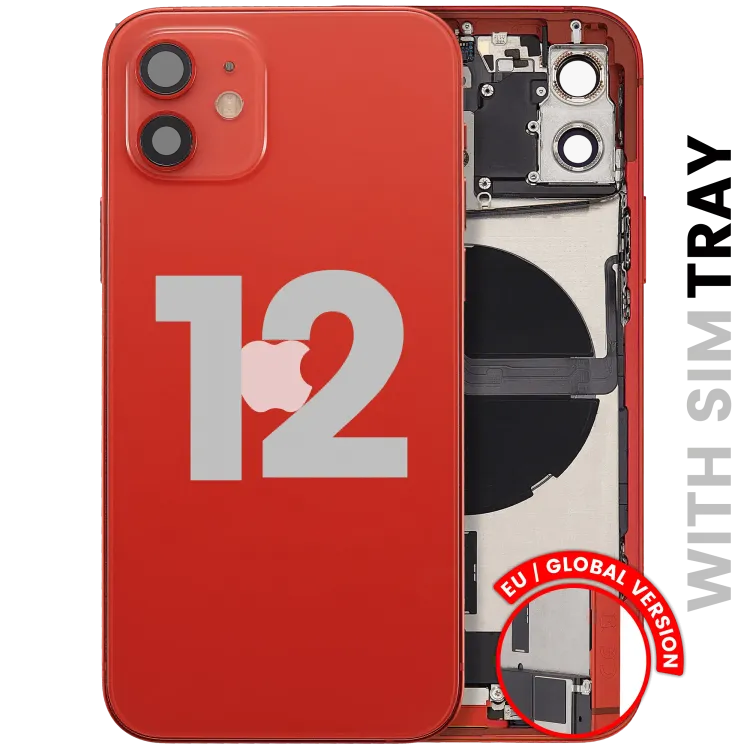 iPhone 12 için Kasa Full Set Şarj Bağlantı Noktası Flex ve Küçük Parçalarla Arka Muhafaza (AB / Global Versiyon) (Kırmızı)