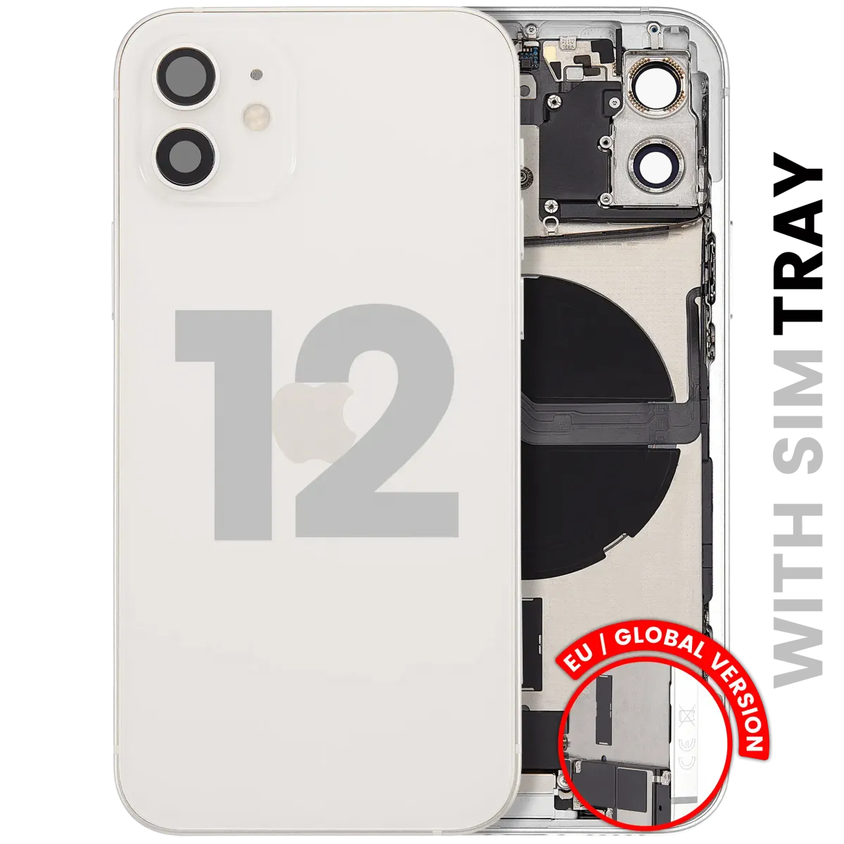 iPhone 12 için Kasa Full Set Şarj Bağlantı Noktası Flex ve Küçük Parçalarla Arka Muhafaza (AB / Global Versiyon) (Beyaz)