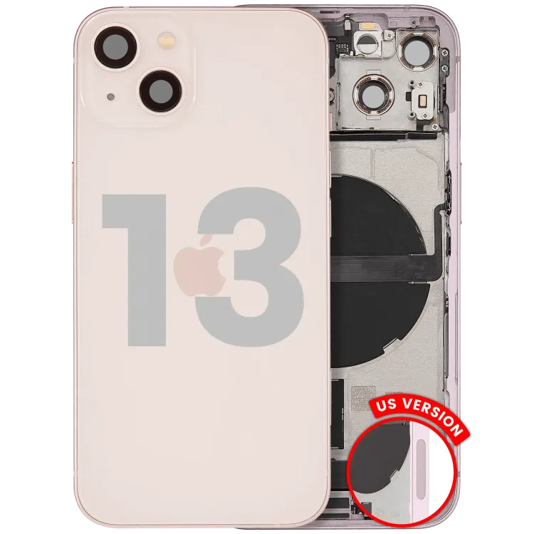 iPhone 13 için Şarj Bağlantı Noktası Flex ve Küçük Parçalarla Arka Muhafaza (ABD Versiyonu) (Kullanılan OEM Çekme: Sınıf B) (Pembe)