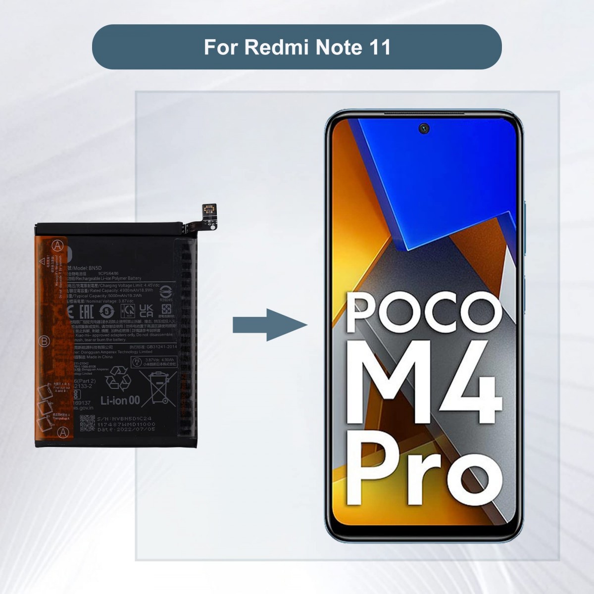 Xiaomi Redmi Note 11E Batarya Pil Orjinal Mah Logosuz Ürün BN5D