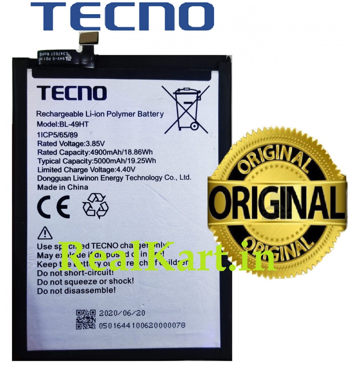 Tecno Spark 6 Batarya Pil Orjinal Mah Logosuz Ürün BL-49HT Tecno Spark 6 Batarya Pil Orjinal Mah Logosuz Ürün BL-49HT