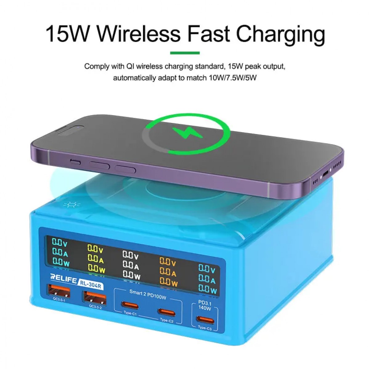 Relife Rl-304R 260W 5 Port Wireless Type-C Usb Charger Relife Rl-304R 260W 5 Port Wireless Type-C Usb Charger