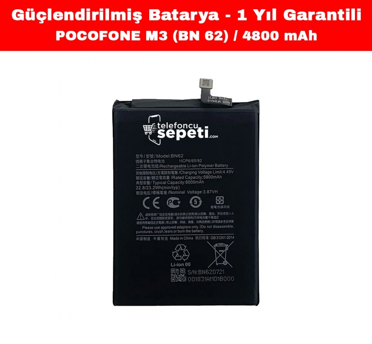 Xiaomi Pocophone M3 Batarya BN62 4800 Mah "Yüksek Kapasiteli"