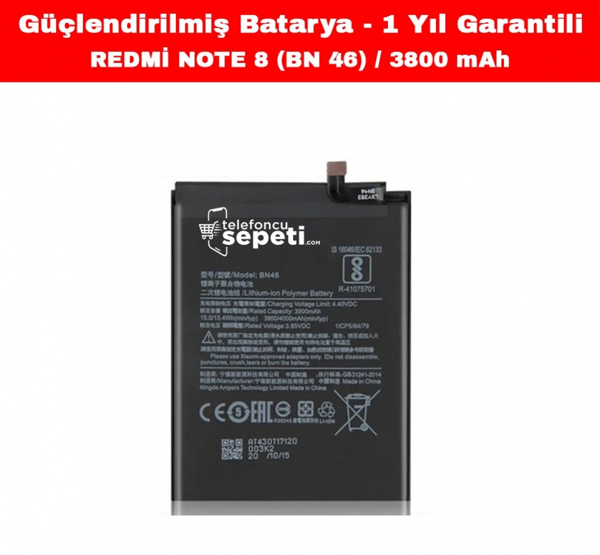 Xiaomi Redmi Note 8 Batarya Bn46 3800 mAh "Yüksek Kapasiteli"