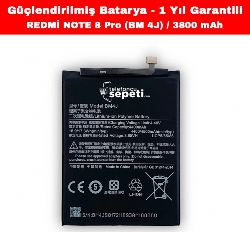 Xiaomi Redmi Note 8 Pro Batarya Bm4j 3800 Mah "Yüksek Kapasiteli"
