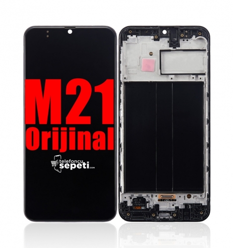 Samsung Galaxy M21 M215 Ekran Dokunmatik Siyah Çıtalı %100 Orijinal 