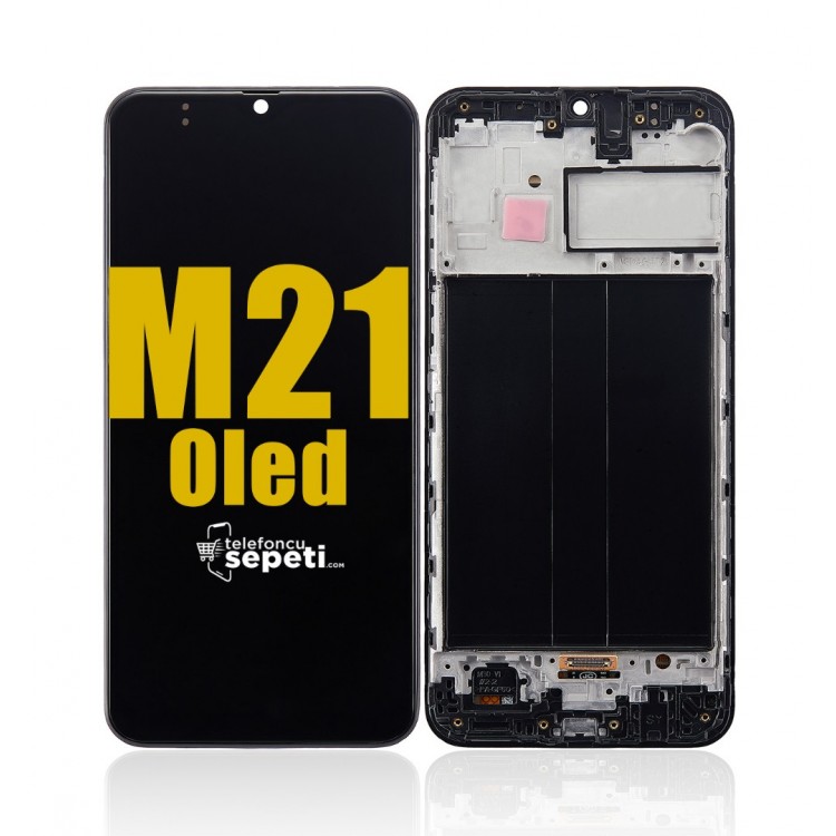 Samsung Galaxy M21 M215 Ekran Dokunmatik Siyah Çıtalı Oled
