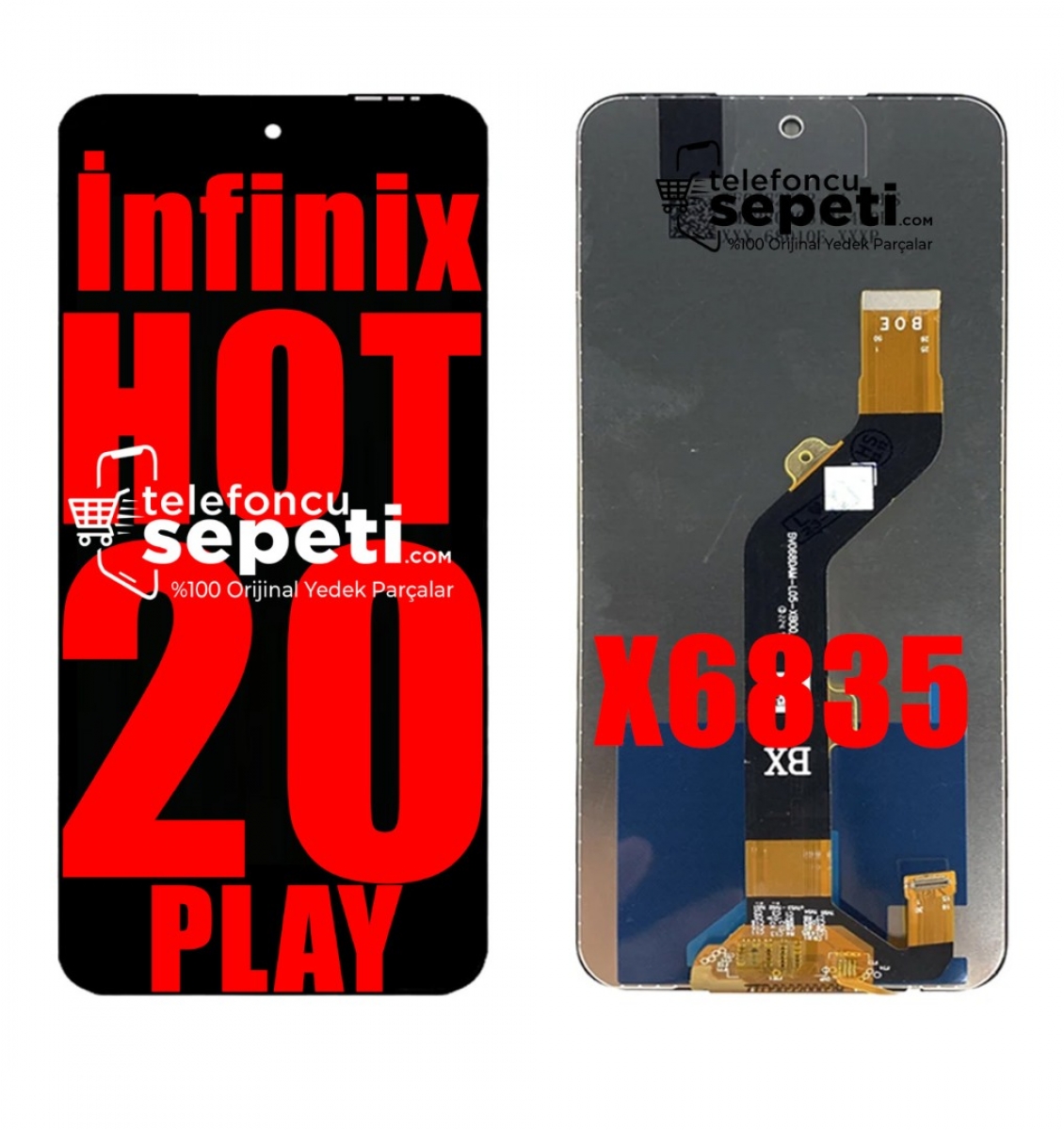 İnfinix Hot 20 Play Ekran Dokunmatik Siyah Çıtasız %100 Orijinal