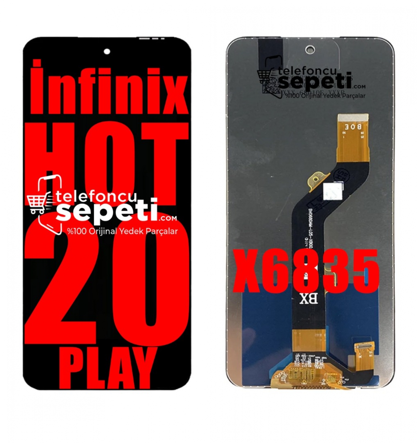 İnfinix Hot 20 Play Ekran Dokunmatik Siyah Çıtasız %100 Orijinal