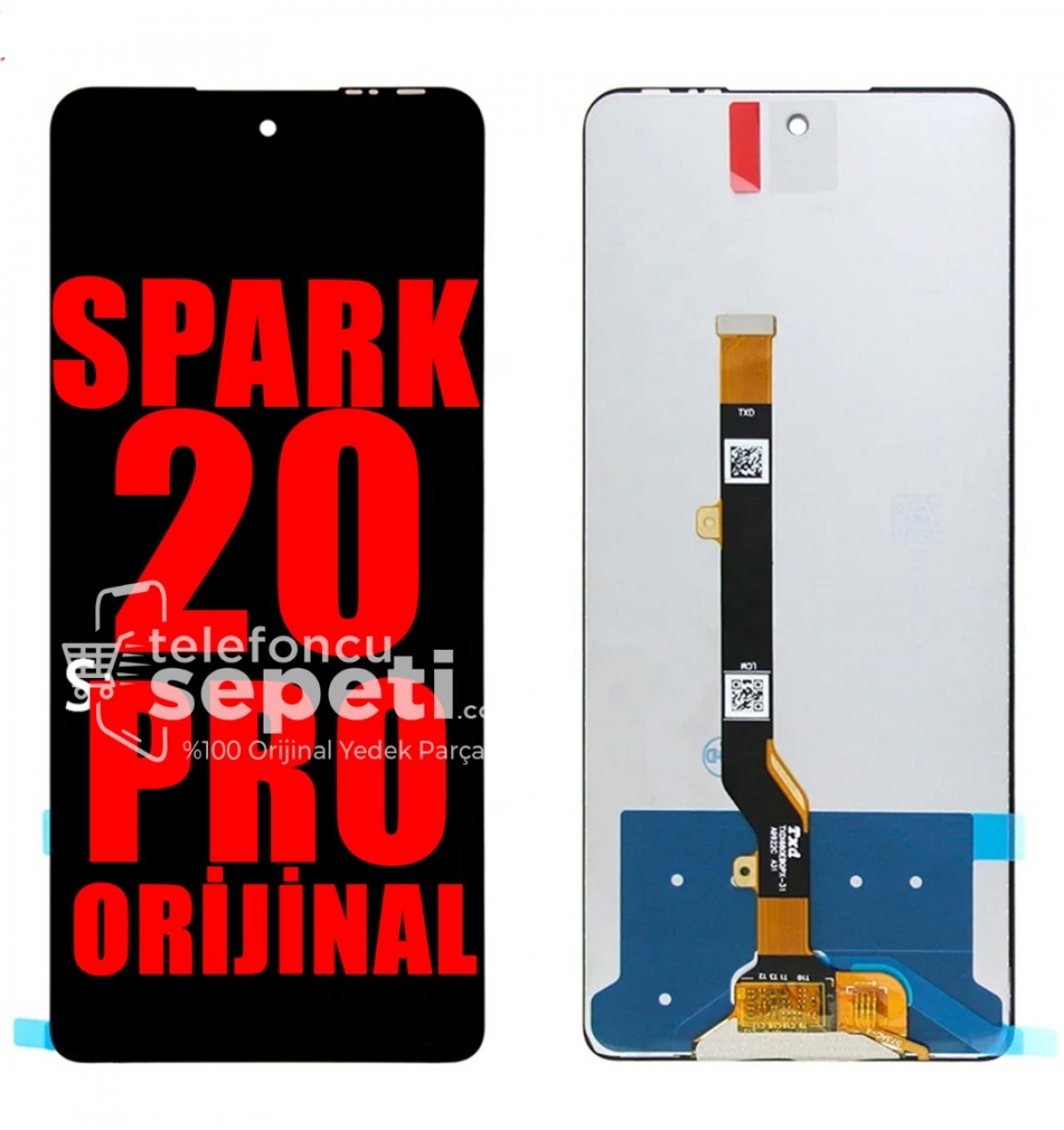 Tecno Spark 20 Pro Ekran Dokunmatik Siyah Çıtasız %100 Orijinal