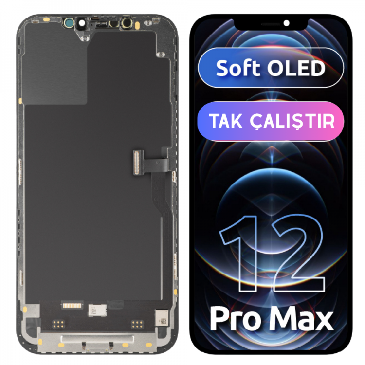 İphone 12 Pro Max için Ekran Dokunmatik Soft Oled Tak Çalıştır Ekran