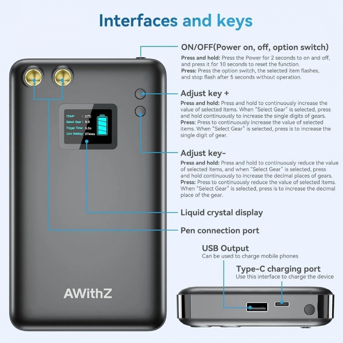 AWithZ U2 7500mAh Yüksek Güçlü Pil Punta Kaynak Makinesi Çift Kol