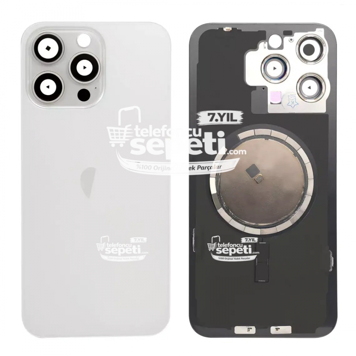 İphone 15 Pro Max Arka Kapak Beyaz Titanyum Full Set