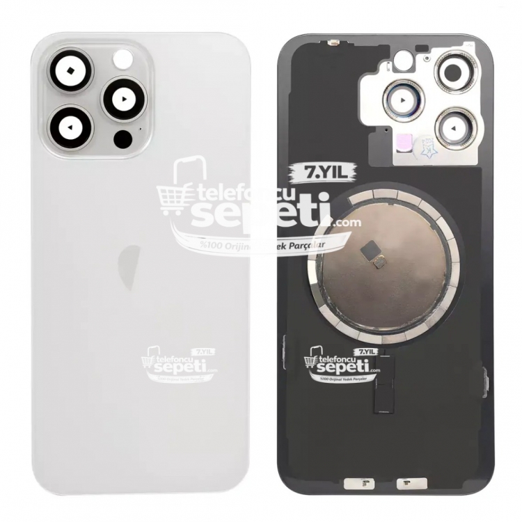 İphone 15 Pro Max Arka Kapak Beyaz Titanyum Full Set