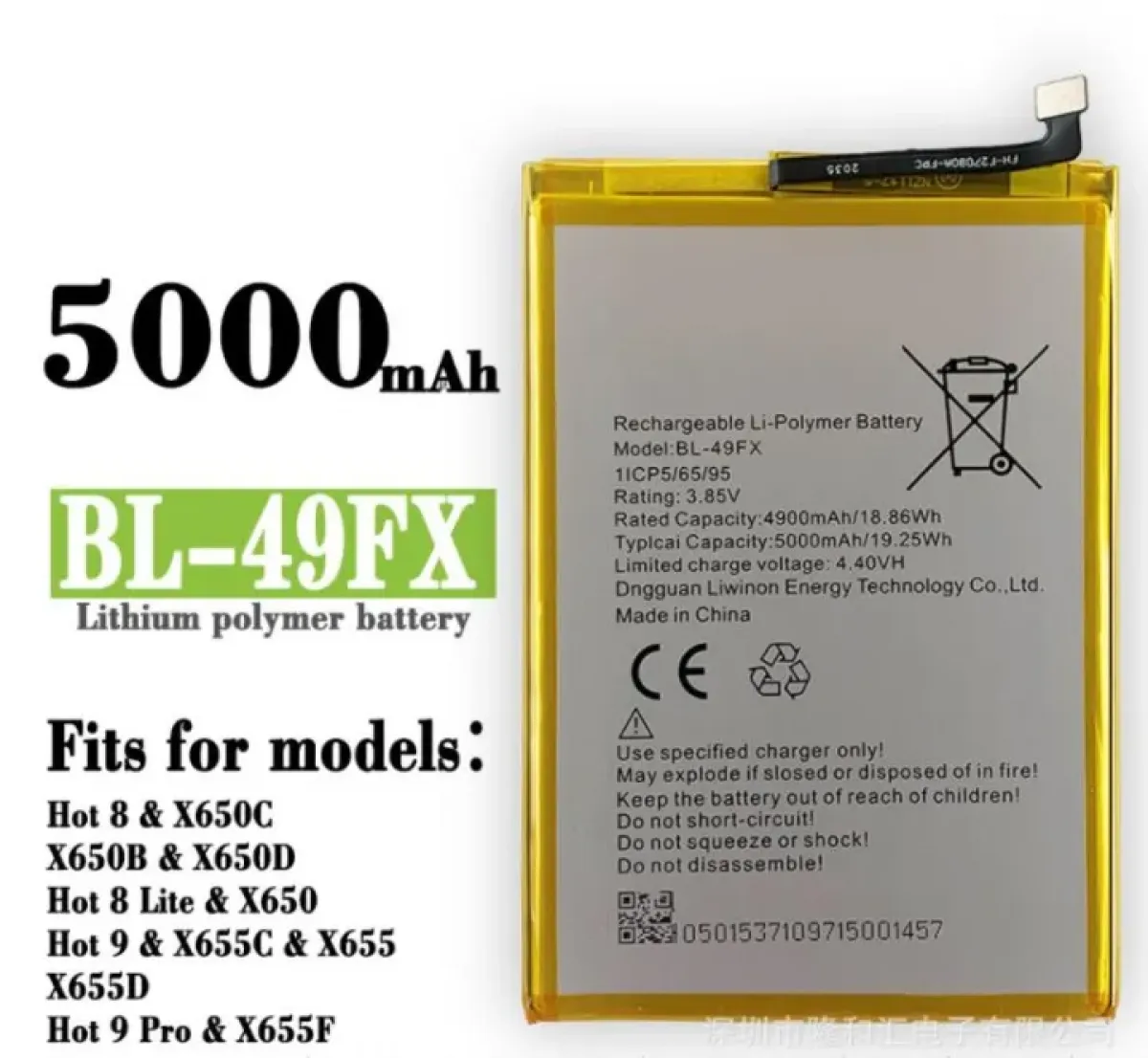 Infinix SMART 5 Batarya Pil Orjinal Mah Logosuz Ürün BL-49FX