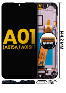 Samsung Galaxy A01 A015 Ekran Dokunmatik Siyah Çıtalı Orjinal F 'Versiyon'