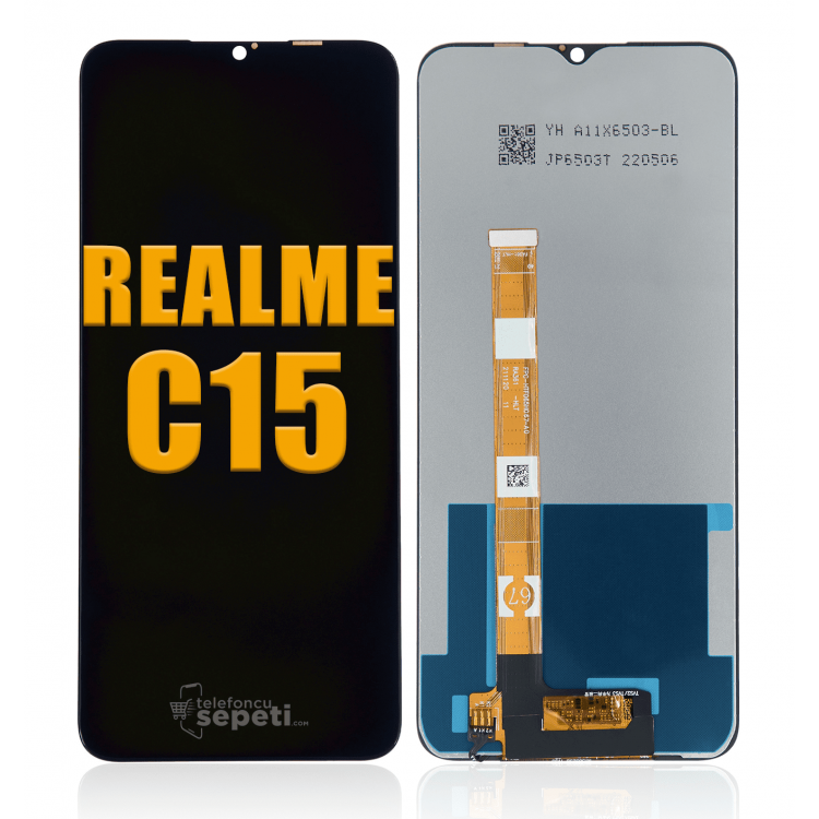 Realme C15 Ekran Dokunmatik Siyah Çıtasız A Plus Kalite