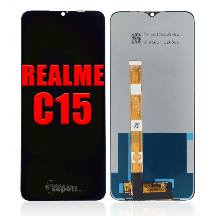 Realme C15 Ekran Dokunmatik Siyah Çıtasız Orjinal