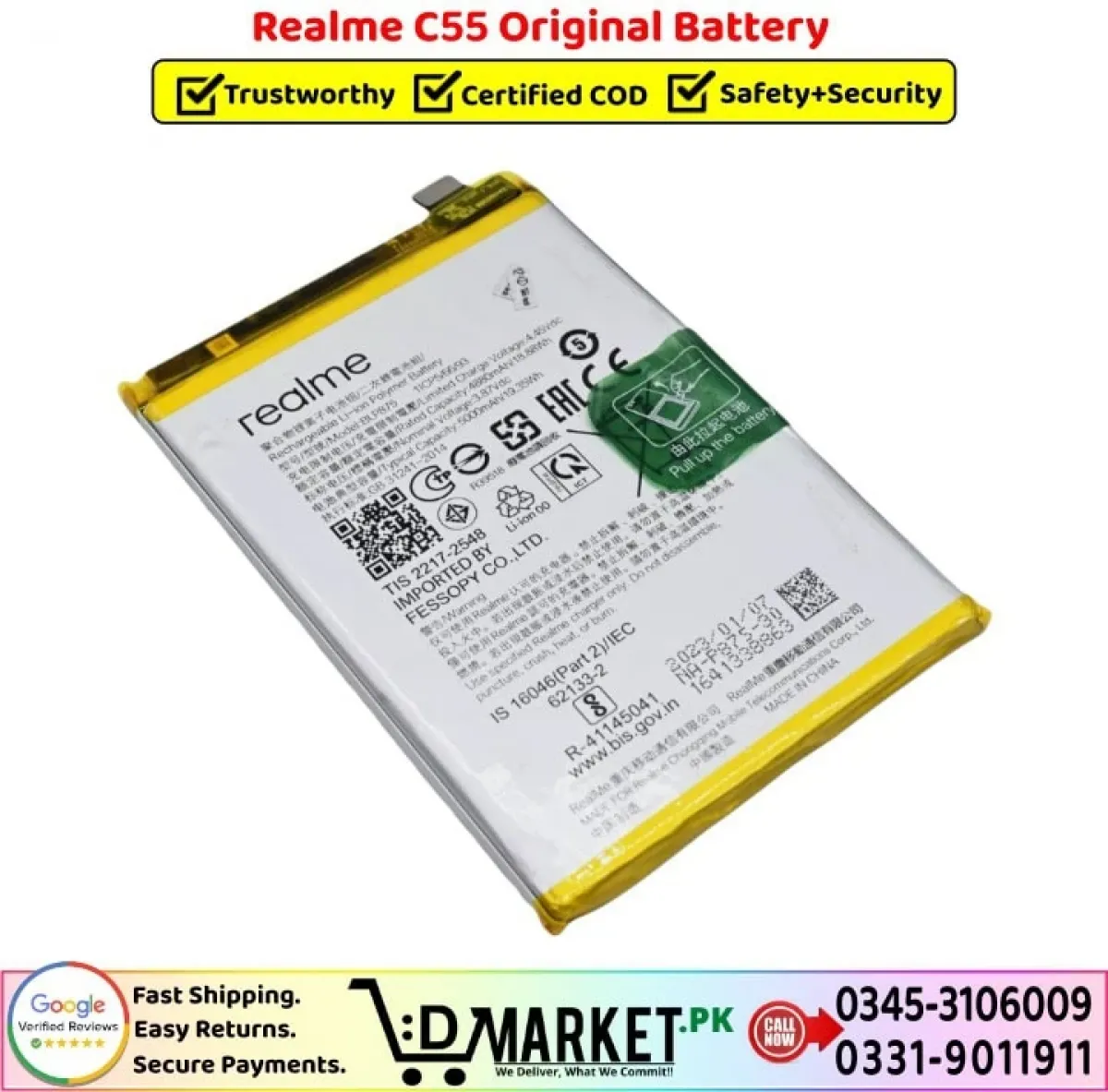 Realme C55 Batarya Pil Orjinal Mah Logosuz Ürün BLP813 Realme C55 Batarya Pil Orjinal Mah Logosuz Ürün BLP813