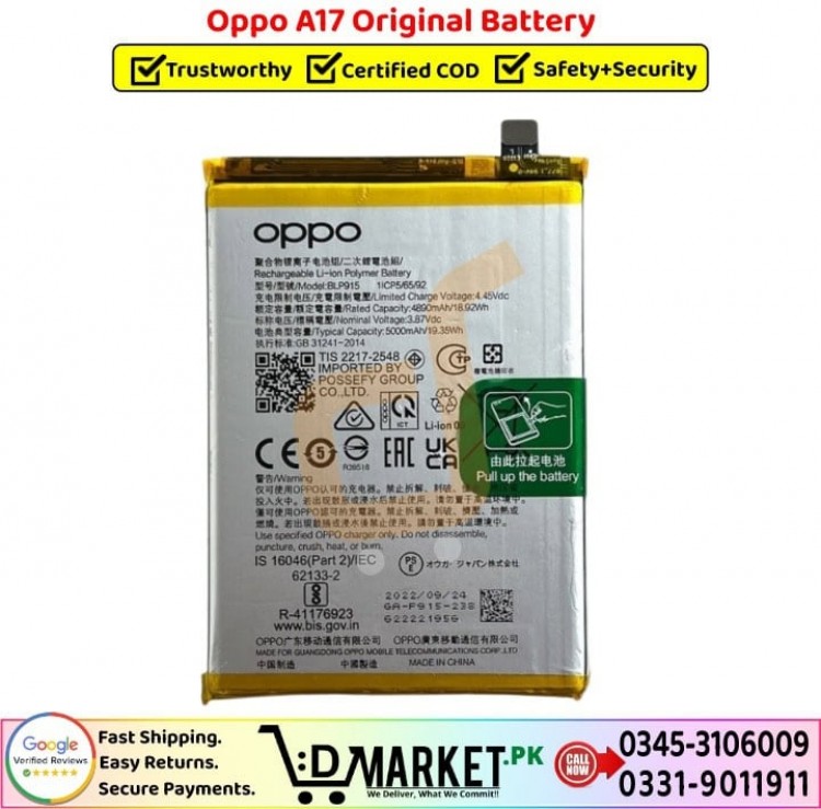 Oppo A17 Batarya Pil Orjinal Mah Logosuz Ürün BLP791