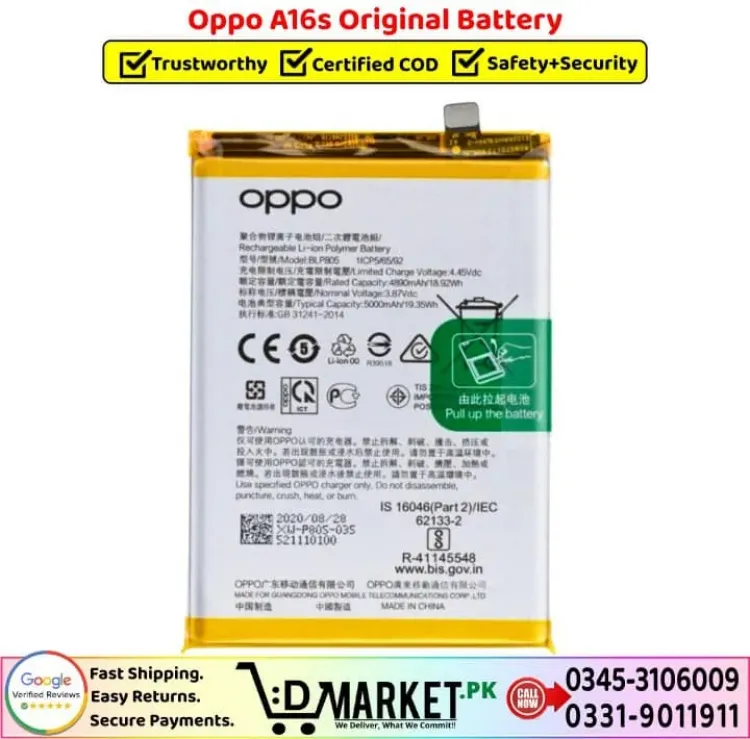 Oppo A16S Batarya Pil Orjinal Mah Logosuz Ürün BLP781