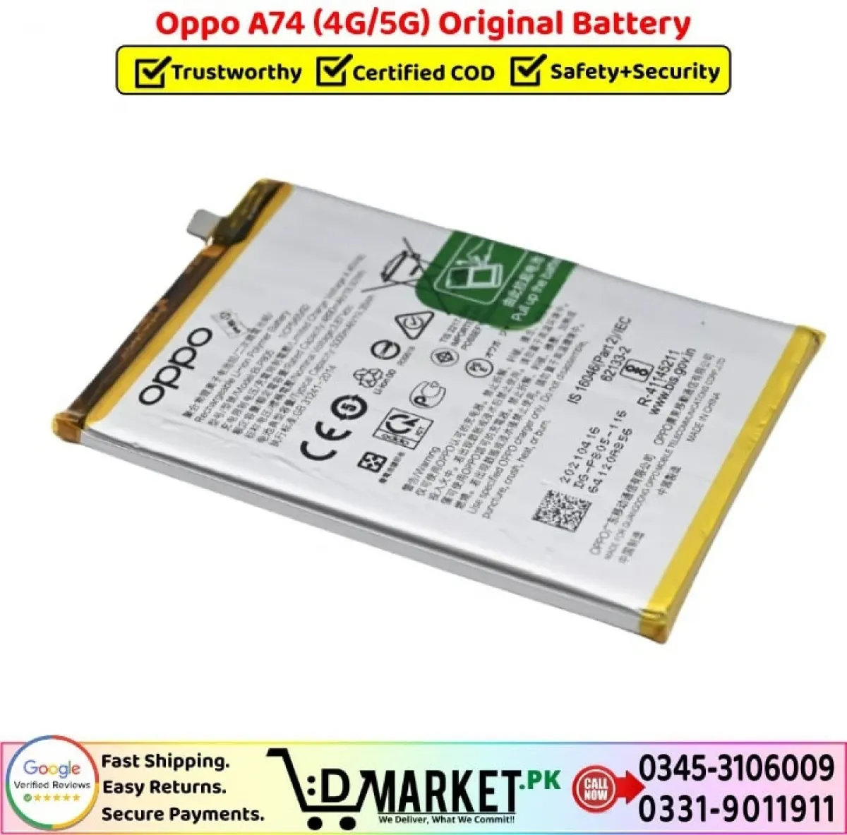 Oppo A74 4G Batarya Pil Orjinal Mah Logosuz Ürün BLP781