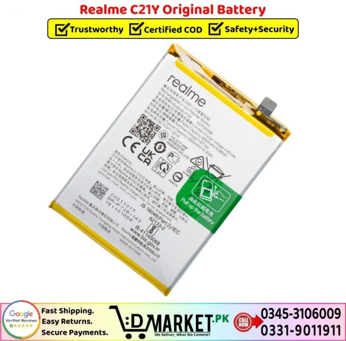 Realme C21Y Batarya Pil Orjinal Mah Logosuz Ürün BLP791