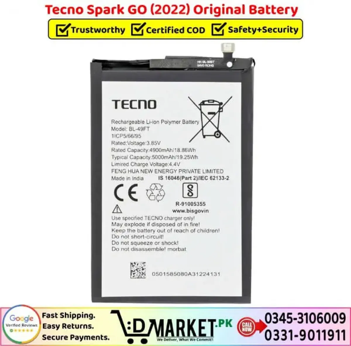 Tecno Spark GO 2022 Batarya Pil Orjinal Mah Logosuz Ürün BL-49FT Tecno Spark GO 2022 Batarya Pil Orjinal Mah Logosuz Ürün BL-49FT